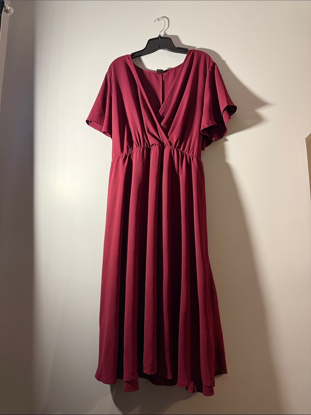 Women's Deep Burgundy Maxi Dress with V-Neck